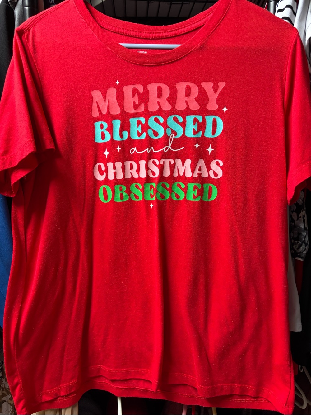 Merry Blessed and Christmas Obsessed Red Holiday Tee